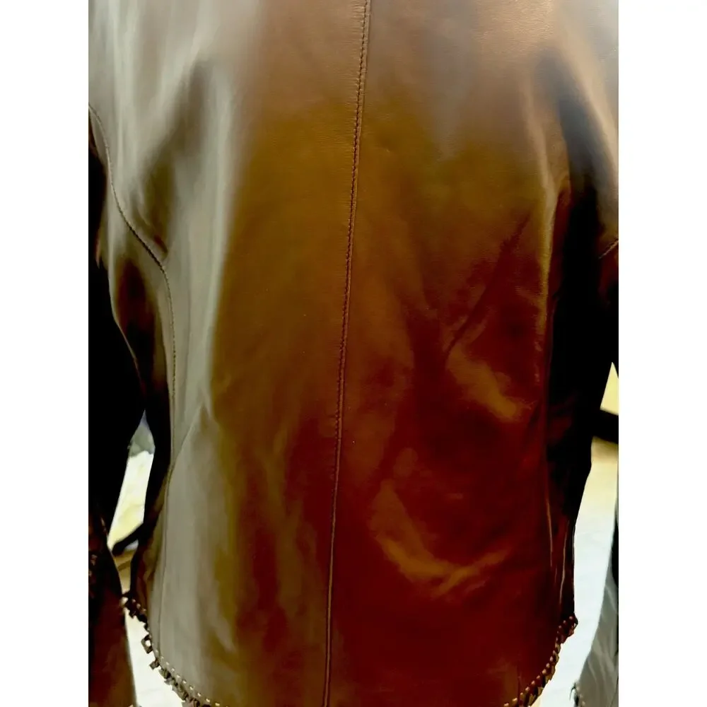 VTG NWT Pamela McCoy Genuine Leather Lined Jacket Collared Pockets 1-Button M